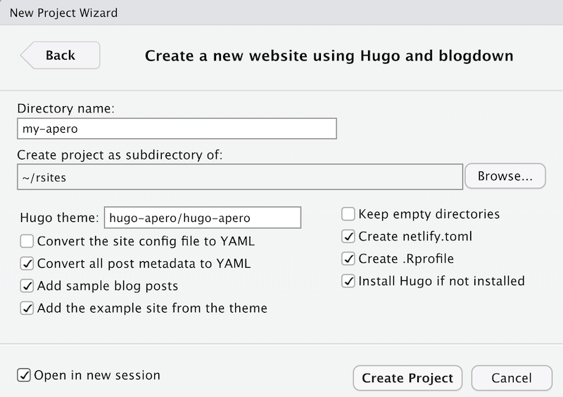 Create a website project based on blogdown.