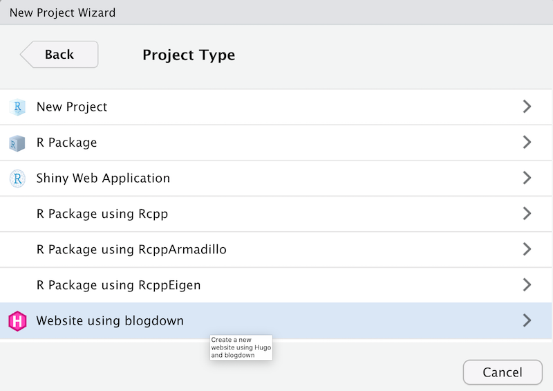 Create a new website project in RStudio.